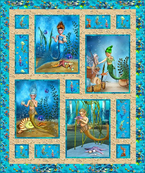 Free Pattern – Mermaidens | eQuilter Blog Quilt Patterns With Panels Ideas, Horizontal Panel Quilt Patterns Free, Quilt Pattern For Panels, 4 Panel Quilts Ideas Layout, Multiple Panel Quilts Ideas Layout, How To Sew A Panel Quilt, Quilt Pattern Using Panels, Small Panel Quilts Ideas Layout Patterns Free, Ideas For Quilting Fabric Panels