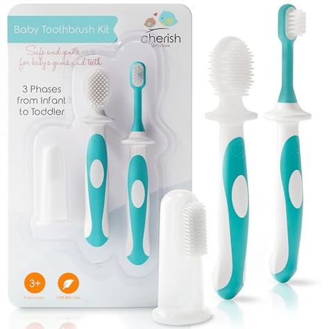 Cherish Baby Care Baby Toothbrush 0-2 Years - Safety-Tested & BPA-Free 3-Pack (Finger Toothbrush Baby, Silicone Toothbrush Baby, and Toddler Toothbrush) - Baby's First Toothbrush Kit Silicone Toothbrush, Best Baby Gates, Baby Care Kit, Toothbrush Accessories, Finger Toothbrush, Baby Toothbrush, Teething Gums, Baby Gums, Brush Teeth Kids