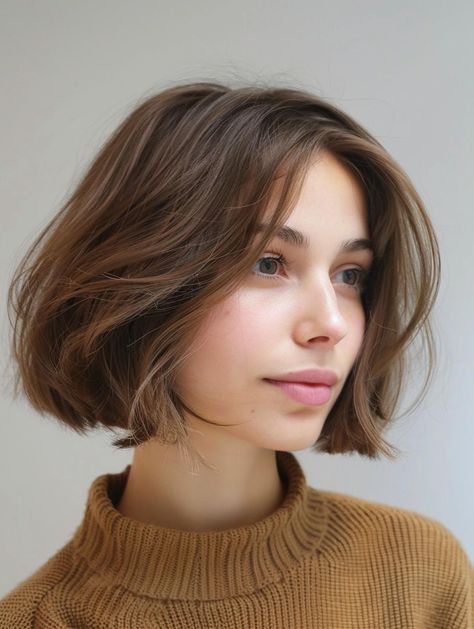 Explore Chic Chin-Length Layered Bob Hairstyles Round Face Chin Length Hair, Feminine Bob Hairstyles, Chin Length Bob Blonde, Chin Length Thick Hair, French Bob Style, Bob Hairstyles Without Bangs, Above Chin Bob, Edgy Chin Length Hair, Chin Length Bob Thick Hair