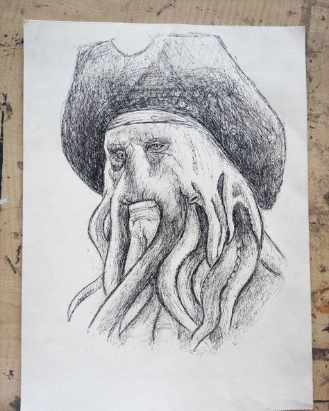 Davy Jones Pirates of The Caribbean #tattooart Davy Jones Drawing #piratesdrawing #jacksparrow Pirates Of The Caribbean Sketches, Davy Jones Drawing, Pirates Of The Caribbean Drawings, Davy Jones Pirates, Sketches Pencil, Blue Wedding Bouquet, Pirate Treasure, Art Drawings Sketches Pencil, Davy Jones