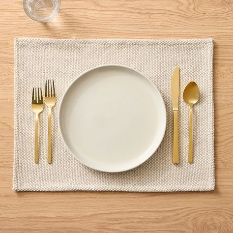 Placemats & Charger Plates | West Elm Canvas Table, Table Settings Everyday, Dining Table Placemats, Japandi Decor, Modern Placemats, Stoneware Dinnerware Sets, Textured Canvas, Woven Placemats, Stoneware Dinnerware