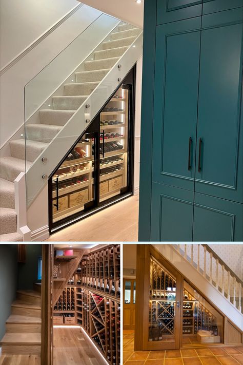 From wine walls to wine cellars, all located under the stairs, bring wine storage into the home with Sorrells Custom Wine Rooms Wine Wall Ideas, Under Stairs Wine Storage, Stairs Wine Storage, Under Staircase Ideas, Under Stairs Wine, Unique Wine Cellar, Under Stairs Space, Bar Under Stairs, Wine Walls