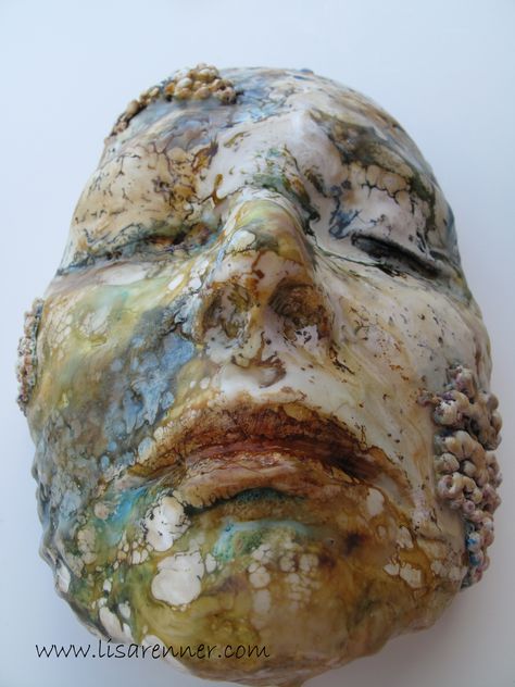 Lisa Renner's face in plaster: once the process was complete she applied encaustic over the surface, incorporating a shellac-burn to render the finished result. Encaustic Art, Decay Aesthetic, Encaustic Sculpture, Decay Art, Wax Sculpture, Wax Art, Plaster Sculpture, Encaustic Painting, Human Form