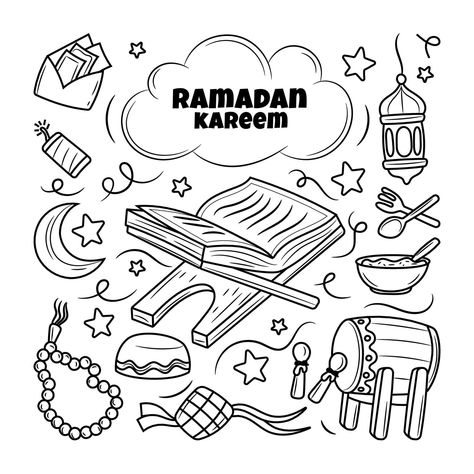 Writing Paper Printable, Ramadan Crafts, Excel Tutorials, Doodle Style, Anime Muslim, Idul Fitri, Doodle Illustration, Ipad Art, Borders For Paper