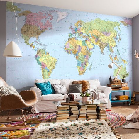 Giant World Map, Map Mural, World Map Mural, Map Wall Mural, World Map Decor, Map Murals, World Map Wallpaper, Globe Decor, World Map Art