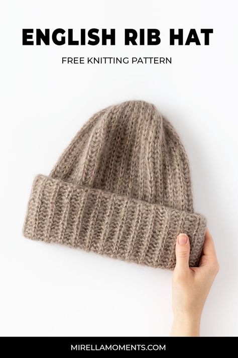 Free knitting pattern: English rib hat Ribe, Ponchos, Mens Hat Knitting Pattern Men's Beanie, Easy Hat Knitting Patterns Free, Knitted Hat Tutorial, Crochet Hat Knit Look, Mohair Beanie Pattern, Free Knitted Hat Pattern, Knit Hat For Beginners