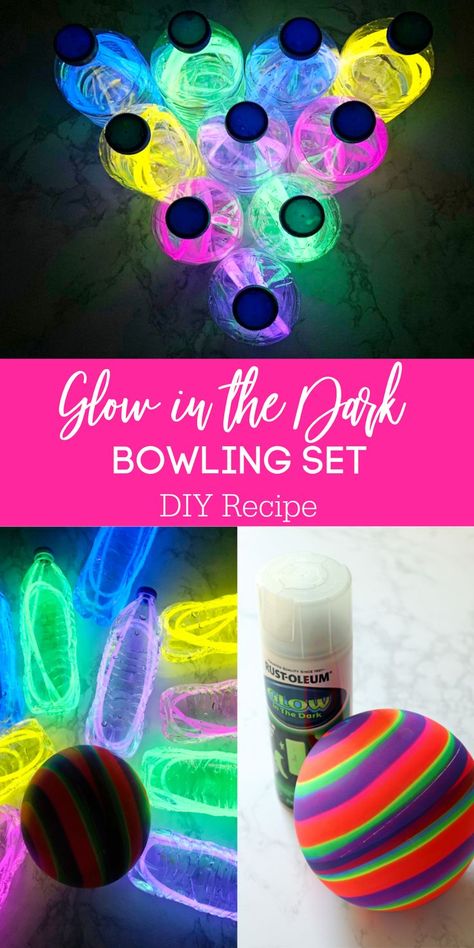 Glow In The Dark Putt Putt, Glow In The Dark Carnival Games, Glow In The Dark Ring Toss, Outdoor Glow Party, Glow Bowling Party Ideas, Glow Bingo, Glow Birthday Party Ideas, Glow In The Dark Bowling, Bowling Games For Kids