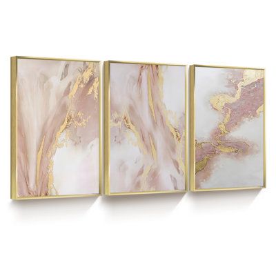 Wall art materials: HD print canvas, aluminum alloy frame. Applicable space: Dining room / living room / bedroom / entrance-hall / study. Package included: Hooks and accessories. Size: 24" H x 48" W, Format: Gold Canvas Blush Pink Black And Gold Bedroom, Living Room Decor With Gold Accents, White Gold And Pink Living Room, Pink And Gold Living Room Decor, White And Gold Room Aesthetic, Rose Gold Office Decor Inspiration, Rose Gold Wall Paint, Pink And Gold Bedroom Decor, White And Gold Bedroom Decor