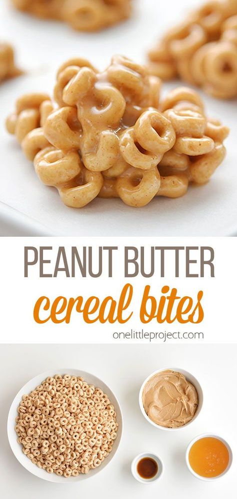 Cereal Bites, Peanut Butter Cereal, Peanut Butter Breakfast, Banana Snacks, Peanut Butter Bites, Peanut Butter Snacks, Easy Snacks For Kids, Cereal Snacks, Filling Snacks