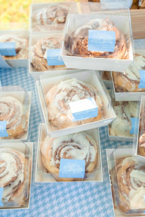 Farmers Market Bakery Packaging, Home Coffee Business, Farmers Market Food Packaging, Best Bakery Items To Sell, Packaging For Desserts, Farmers Market Treats Baked Goods, Farmers Market Cinnamon Rolls, Best Baked Goods To Sell At Farmers Market, Small Bakery Menu Ideas