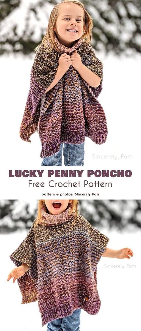 Girls Poncho Crochet Pattern, Kids Poncho Pattern, Pola Sweater, Crochet Poncho Patterns Kids, Crochet Poncho Kids, Thick Neck, Toddler Poncho, Crochet Baby Poncho, Girls Poncho