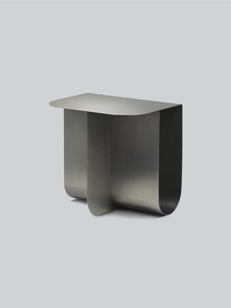 Mass side table in steel launched for Northern's Spring/Summer 2020 collection  #Mass #SideTable #Table #Brass #Lounge #LivingRoom #Storage #Northern #NorthernDesign #NordigInSpiritGlobalInStyle Mass Production Furniture, Black Metal Side Table, Sheet Metal Table, Livingroom Storage, Stainless Steel Side Table, Stainless Table, Metallic Table, Steel Side Table, Cofee Table