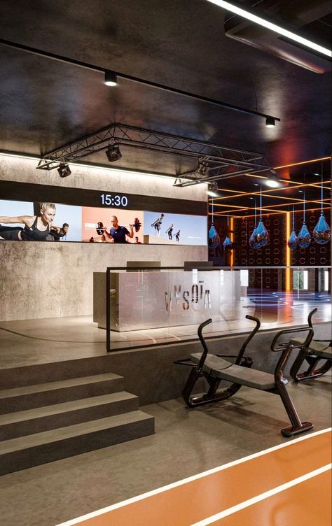 Reception Gym Interior Design, Fitness Reception, Gym Reception Desk, Industrial Gym Design, Gym Entrance Design, Gym Reception Design, Luxury Gym Interior, Gym Colors Ideas, Gym Entrance