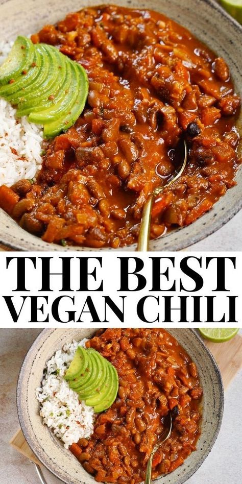 Best Vegan Chili, Vegan Chili Recipe, Vegetarian Chili Recipe, Vegan Chili, Tasty Vegetarian Recipes, Vegetarian Vegan Recipes, Toning Workouts, Chili Recipe, Vegan Lunch