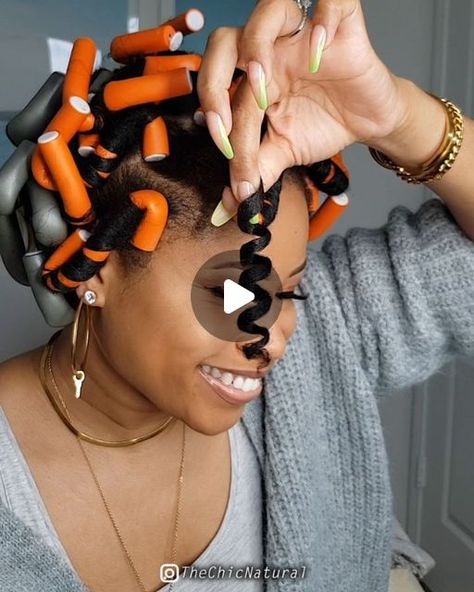 How To Curl Straight Hair Black Women, Rod Natural Hair Styles, Twisted Front Hairstyles Curly Hair, How To Rod Set Natural Hair, Rod Set On Relaxed Hair Medium Length, Relaxed Hair Curly Styles, How To Curl Natural Hair Without Heat, Flexible Rods Curls, Curling Locs With Flexi Rods