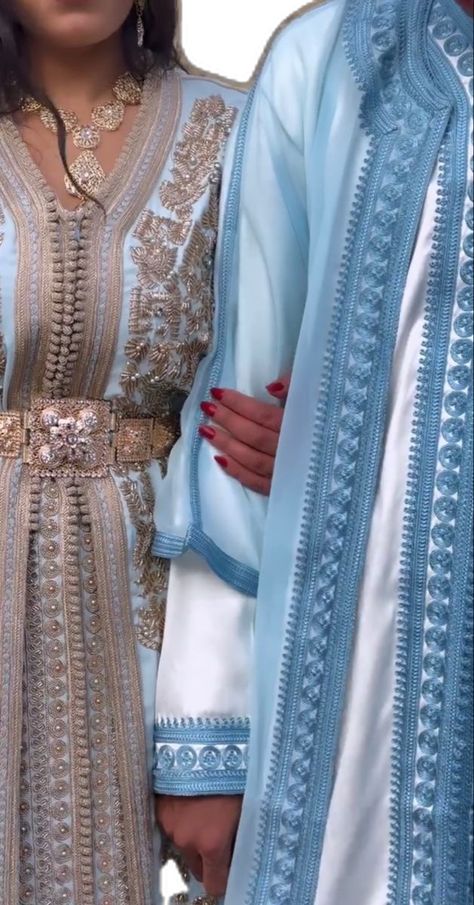 Morrocan Algerian couple wedding day caftan tashkita gandoura Moroccan Wedding Kaftan, Moroccan Wedding Aesthetic, Morocco Wedding Dress, Dress Outfits Summer, Moroccan Wedding Dress, Morocco Wedding, Aesthetic Dress Outfit, Morrocan Dress, Wedding Outfit Ideas