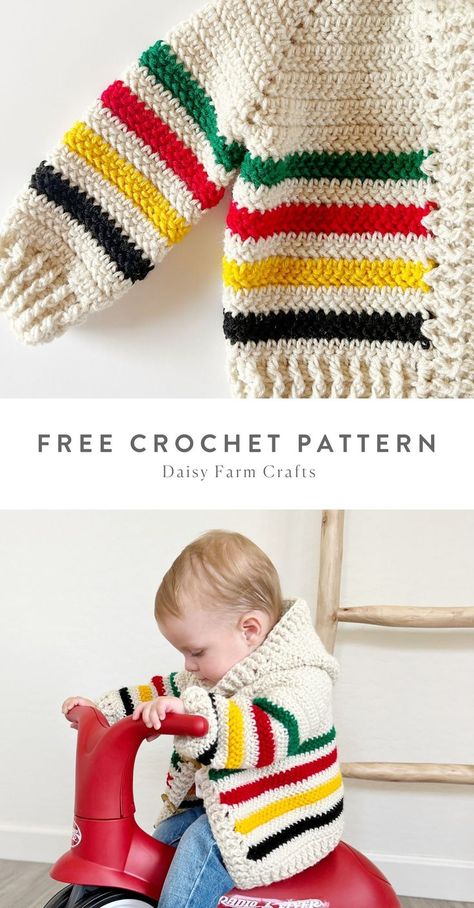 Free Pattern - Crochet Baby Adventure Sweater 12 Month Crochet Sweater Pattern, Gender Neutral Crochet Gifts, Crochet Toddler Sweaters, Crochet Infant Clothes Free Pattern, Baby Outfit Crochet Pattern, Toddler Boy Crochet Sweater Pattern Free, Crochet Baby Gifts Boy, Infant Crochet Sweater Pattern Free, Knitted Toddler Sweaters