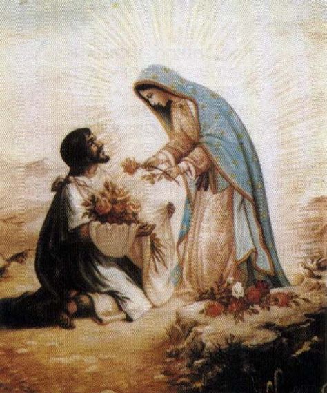 "My youngest and dearest son, these different kinds of flowers are the proof, the sign that you will take to the Bishop. You will tell him from me that he is to see in them my desire, and therefore he is to carry out my wish, my will. And you, who are my messenger, in you I place my absolute trust." ~ Virgen de Guadalupe y San Juan Diego Rosary Mysteries, San Juan Diego, Santi Cattolici, Holy Holy, Virgin Mary Art, Jesus And Mary, Blessed Mary, Juan Diego, Virgin Of Guadalupe