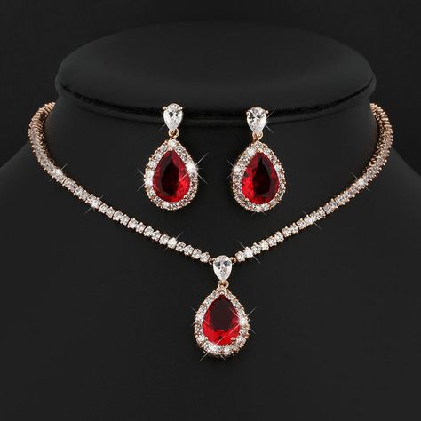 Luxurious Red Water Drop Fashion 18K Gold Plated Cubic Zirconia Jewelry Sets For Women Wedding Accessories _ - AliExpress Mobile Luxury Red Jewelry, Jewelry Accessories Red, Red And Gold Jewelry Set, Red Dress Accessories Jewelry, Gold And Red Jewelry, Red Jewerly, Red Jewelry Set, Inexpensive Jewelry, Red Water