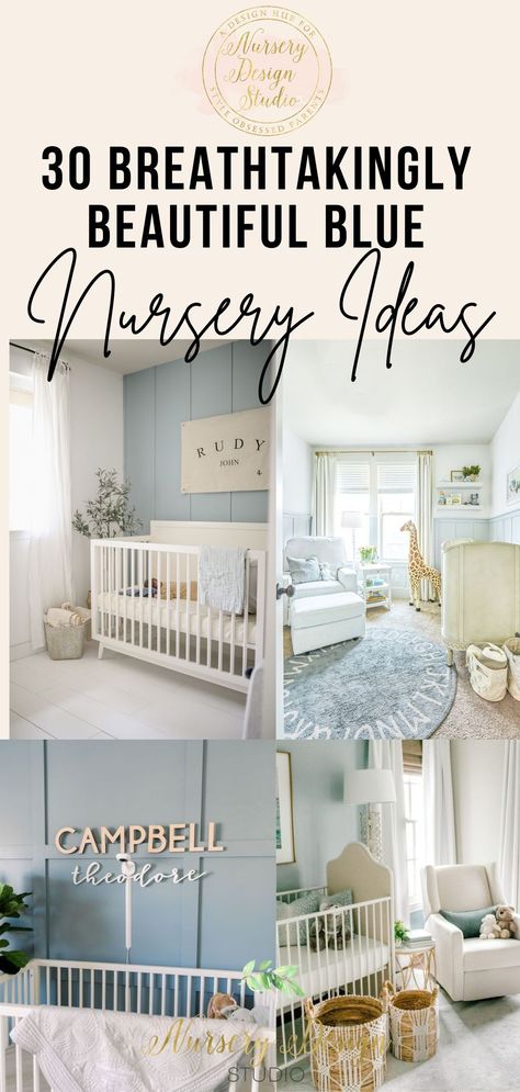 Read on for the best blue nurseries in varying tones. Get inspired and find the perfect shade of blue that's decadent enough for your space. Light Blue Nursery Accent Wall, Benjamin Moore Blue Nursery, Best Blue Paint For Nursery, Light Blue Accent Wall Nursery, Neutral Nursery With Blue Accents, Behr Blue Nursery Paint Colors, Neutral And Blue Nursery, Blue Gray Nursery Paint, Blue And Neutral Nursery