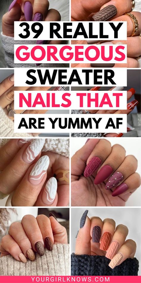 Are you obsessed with fall as much as I am?  Then you're in for a big treat with these sweater nail designs that are just perfect for the season! Get ready to fall in love with these captivating sweater nail art patterns that will make your nails the envy of all your friends! Knitted Nails Winter, Knit Nail Design, Navy Sweater Nails, Christmas Sweater Nail Art, Olive Green Sweater Nails, New Years Sweater Nails, Nail Art Sweater Design, Sweater Look Nails, Sweater Nails Designs Christmas