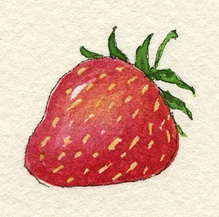 Strawberry Art Watercolor, Starberry Drawing, Strawberry Drawing Reference, Drawings Of Strawberries, Drawing Ideas Strawberry, How To Paint A Strawberry, Watercolor Art Strawberry, Aesthetic Strawberry Drawing, Strawberry Drawing Realistic