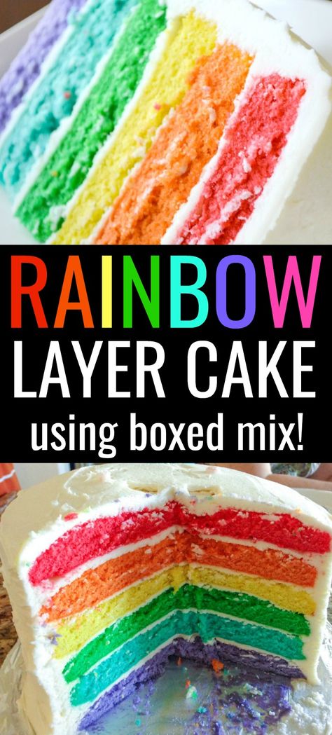 Rainbow Cake Filled With Candy, Rainbow Inside Birthday Cake, Best Rainbow Cake Recipe, Rainbow Cake Layers, Rainbow Birthday Cake Recipe, Easy Diy Layered Birthday Cake, Inside Rainbow Cake, Rainbow Drizzle Cake, Rainbow Layer Cake Birthday