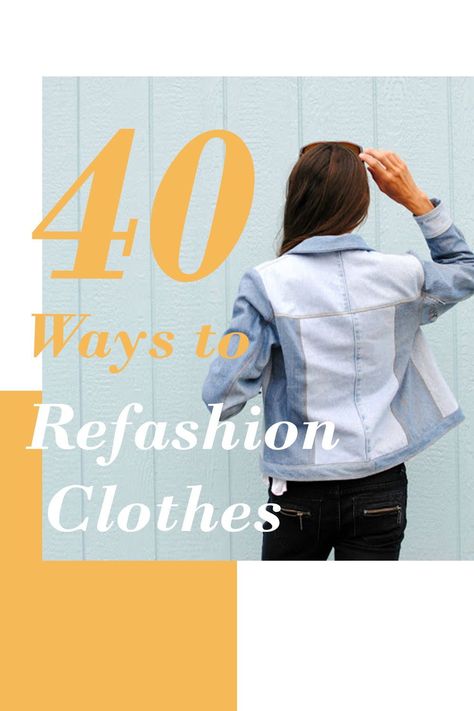 40 creative DIY ways to repurpose and upcycle clothes from your own wardrobe or from secondhand finds from the thrift store. Upcycling, Thrift Store Clothing Upcycle, Creative Denim Fashion, Repurpose Clothing Ideas, Repurpose Clothes Diy, Altering Thrift Store Clothes, Upcycling Shirts Ideas, Upcycled Tops Diy, Remake Clothes Ideas