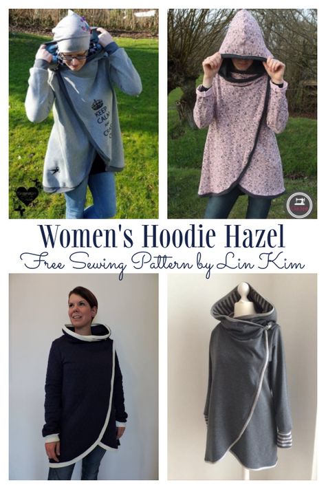 Couture, Ponchos, Scoodie Pattern Sew, Wrap Jacket With Hood Pattern, Poncho Hoodie Pattern, Oversized Hood Pattern Sewing Free, Cowl Hoodie Pattern, Free Sewing Patterns For Women Jackets, Sweatshirt Dress Sewing Pattern