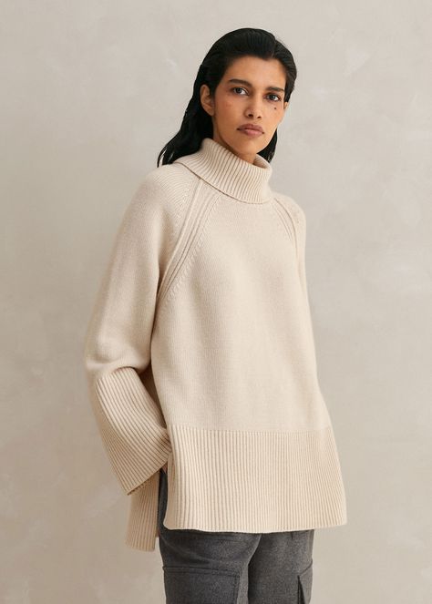 Cut to an oversized, longline silhouette in a warm cream hue, ME+EM's Cream Merino Cashmere Oversized Long Line Jumper is the perfect comfortable, cosy piece to add to your capsule wardrobe. Shop now. Stretch Leather Boots, Line Sweater, Capsule Closet, Ankle Sleeve, Cashmere Yarn, Low Neckline, Sweaters Knitwear, Cargo Pant, Now And Forever