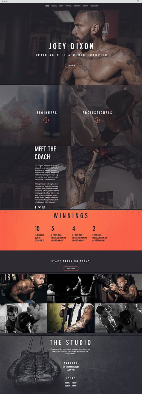 The Boxer Website Template Boxing Website Design, Gym Website, Wix Blog, Personal Trainer Website, Fitness Websites, Website Design Ideas, Wix Templates, Ui Design Website, The Boxer