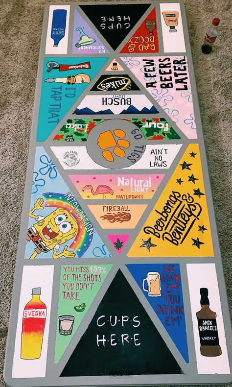 Insta @madi.sherbondy vsco @madisonsherbondy Party Table Painting Ideas, Table Drinking Games, Beer Pong Table Painted Diy, Custom Beer Pong Tables Diy, Painted Pong Table Ideas, Die Table Ideas, Painted Beer Pong Table Ideas, Frat Table, Beer Pong Table Painted Ideas