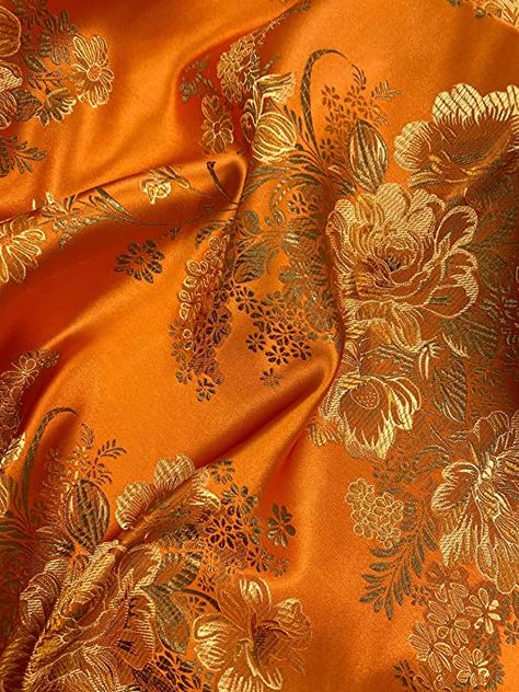 Amazon.com: Anais Orange Floral Brocade Chinese Satin Fabric for Cheongsam/Qipao, Apparel, Costumes, Upholstery, Bags, Crafts - 10220 Angeles, Orange Fabric Aesthetic, Sari Pleats, Asian Fabric Pattern, Floral Fabric Prints, Indian Fabrics, Chinese Fabric, Asian Fabric, Indian Fabric