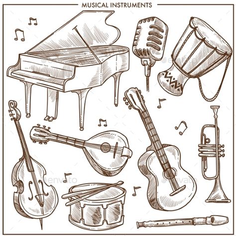 Musical Instruments Vector Sketch Icons Collection - Vector EPS. Download: https://graphicriver.net/item/musical-instruments-vector-sketch-icons-collection/21673675?ref=ksioks Musical Instrument Sketch, Sketch Of Musical Instruments, Musical Instruments Sketch, Harp Instrument Drawing, Classic Guitar Drawing, Bass Instrument Drawing, Percussion Instruments Drawing, Drawings Of Musical Instruments, Drums Sketch