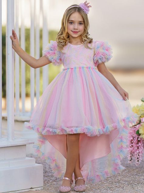 Welcome to Mia Belle Girls! We are a girls clothing boutique little girls dresses, kids halloween costumes, girls accessories & girls special occasion dresses. We carry newborn up to girls size 12/14! Adorable mommy & me outfits, girls holiday outfits and a complete assortment of girls fashion and accessories. Pastel Party Outfit, Birthday Dresses For Girls, Rainbow Dress Girl, Vestidos Color Pastel, Spring Formal Dresses, Rainbow Dresses, Girls Holiday Outfit, Summer Formal Dresses, Spring Formal