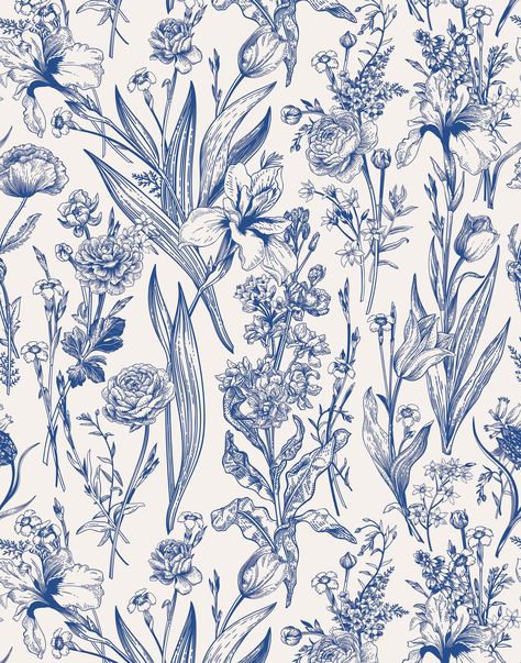 Flowers Garden, Azul Vintage, Blue Floral Wallpaper, Blue Florals, Floral Seamless Pattern, Cleaning Walls, Old Wall, Wallpaper Online, Vintage Wallpaper