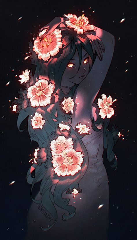 Night Flower by nakanoart Výtvarné Reference, Arte Inspo, Fete Anime, 판타지 아트, Arte Fantasy, Manga Drawing, Pretty Art, 그림 그리기, Aesthetic Art