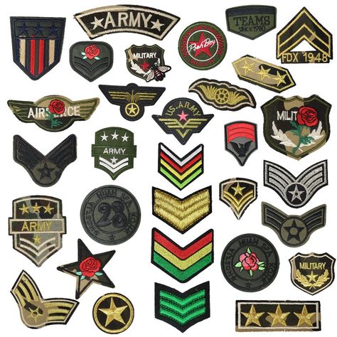 PRICES MAY VARY. You will get 24pcs different styles sequin patches,bright vivid colors and unique styles(note:not all styles on the picture,only 24pcs,may different from picture). Embroidered Patches is great for jeans, jackets, backpacks, pants, t-shirts, baby clothes as well as purses, pillows and blankets etc. Assorted applique set for your wearable garment or any craft project.It is great for creating unique garments and accessories,can let a boring backpack turn into interesting. Cute appl Army Badges, Army Medals, V Logo Design, Applique Clothes, Military Ranks, Military Patches, Military Tattoos, Craft Pricing, Id Design