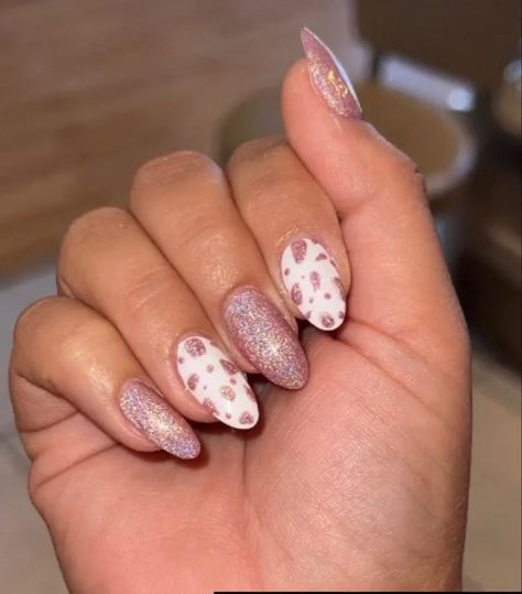 Pink glitter metallic holographic cow print summer nails Cowgirl Bachelorette Nails, Cow Print Glitter Nails, Cow Print Nails Glitter, Cosmic Cowgirl Nails, Cowgirl Theme Nails, Glitter Cow Nails, Disco Cowboy Nails, Nails Cow Print Pink, Cowgirl Disco Nails