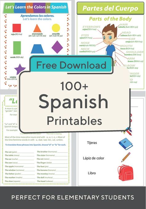 Help your child learn Spanish with this great collection of printables. #downloadnow #printables #worksheets #Spanish #foreignlanguage #educationdot Preschool Spanish Lessons, Elementary Spanish Lessons, Spanish Printables, Spanish Learning Activities, Preschool Spanish, Spanish Classroom Activities, Learning Spanish For Kids, Spanish Curriculum, Homeschool Spanish