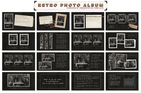 Retro Photo Album PPT Template by Blixa 6 Studios on @creativemarket Retirement Backdrop, Photo Album Template, Mẫu Power Point, Album Template, Digital Photo Album, Vintage Photo Album, Powerpoint Slide Designs, Photo Presentation, Photo Album Design