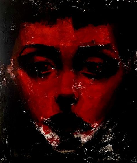 Powerful Red Aesthetic, Black And Red Painting Aesthetic, Blood Artist Aesthetic, Red Skin Aesthetic, Angry Art Aesthetic, Love Failure Painting, Red Aesthetic Painting, Red Portrait Painting, Red Painting Aesthetic