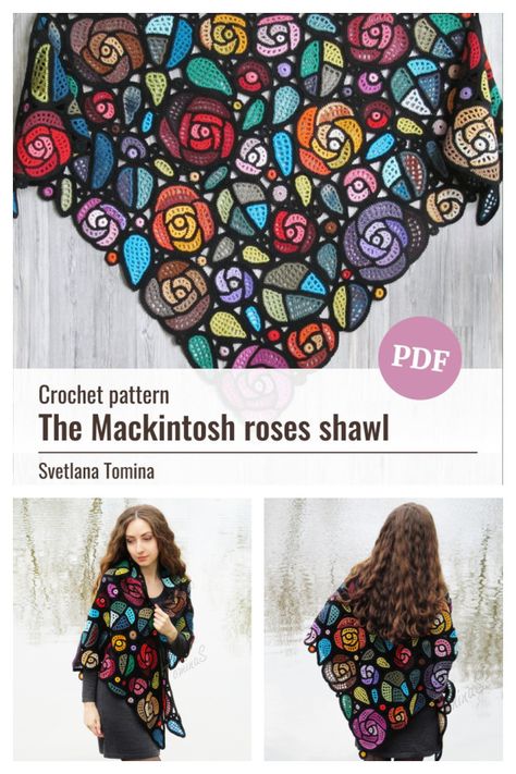 The Mackintosh Roses Shawl Crochet Pattern Crochet Rose Shawl, Rose Shawl Crochet Pattern, Crochet Half Moon Shawl, Crochet Shawl Ideas, Hippy Crochet Patterns, 5mm Crochet Patterns, Faerie Crochet, Crochet Shawl Diagram Free Pattern, Funky Crochet Patterns