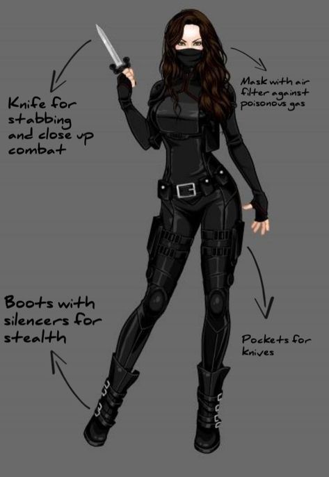 Marvel Suits Design Female Black, Assassin Suit Female, Assassin Costume Female Modern, Aesthetic Superhero Outfit, Assassin Outfits Female Drawing, Female Agent Outfit, Assassin Costume Female, Black Hero Suit, Black Superhero Suit Female