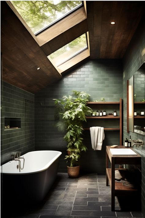 Dark Green Bathrooms, Decor Western, Ceiling Designs, Interior Design Per La Casa, Kitchen Ceiling, Bathroom Inspiration Decor, Breathtaking Beauty, Hus Inspiration, Green Bathroom