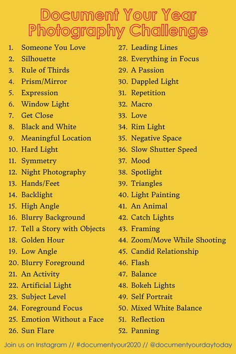 52 Week Photo Challenge, 52 Photography Challenge, Photography Challenge For Beginners, Weekly Photography Challenge, How To Improve Your Photography Skills, 30 Day Challenge Photography, Beginner Photography Challenge, Composition Ideas Photography, 52 Week Photography Challenge