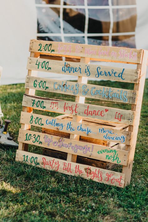 Colourful Order of the Day Pallet | Colourful Bunting Wedding Decor for a Festival Themed Marquee Wedding | Peppermint Love Photography Wedding Fest, Festival Themed Party, Bunting Wedding, Festival Style Wedding, Coachella Party, Festival Themed Wedding, Fox Wedding, Wedding Bunting, Festival Theme