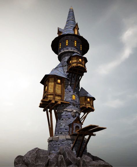 ArtStation - Wizard Tower, Vlado Žabjačan Tower Tiny House, Wizard Tower Drawing, Tower In The Woods, Valheim Tower, Hogwarts Tower, Wizard Tower Interior, Fantasy Wizard Tower, Minecraft Wizard Tower, Minecraft Wizard