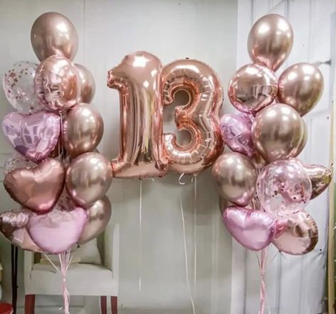 Pink 13 Balloons, 13 Birthday Balloon Ideas, 13th Birthday Balloon Ideas, 13 Birthday Balloons, Pink Birthday Balloons, 13 Balloons, 13th Birthday Decorations, 12 Balloons, Balloons Decor