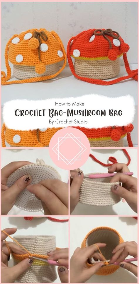 Mushroom Crochet Bag Pattern Free, Mushroom Crochet Bag Pattern, Mushroom Purse Crochet Pattern, Mushroom Crochet Purse, Mushroom Crochet Pattern Free Bag, Crochet Mushroom Purse Pattern Free, Mushroom Crochet Patterns Free, Diy Beginner Sewing Projects, Crochet Bag Mushroom